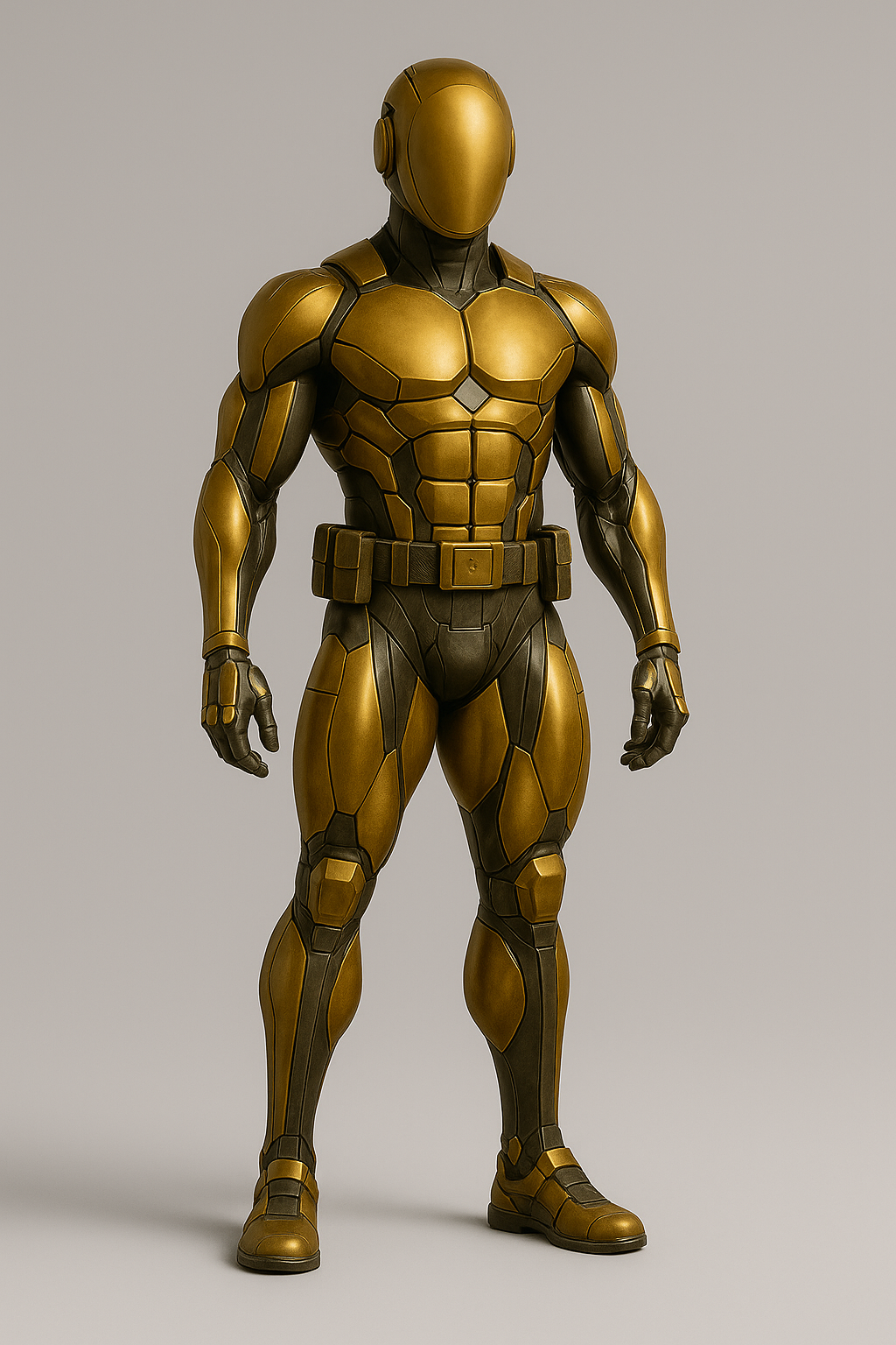 Gold and steel mannequin soldier with sprinter physique